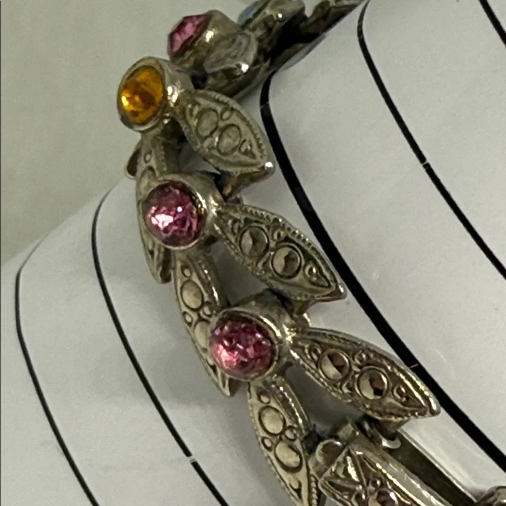 Gorgeous Multicolor Leaf Design rhinestone bracelet hot pink Aurora Borealis yum